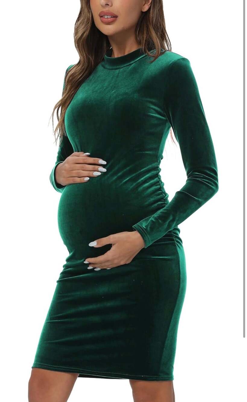 JINDIIM Long Sleeve Velvet Turtleneck Maternity Bodycon Dress for Casual Baby Sh